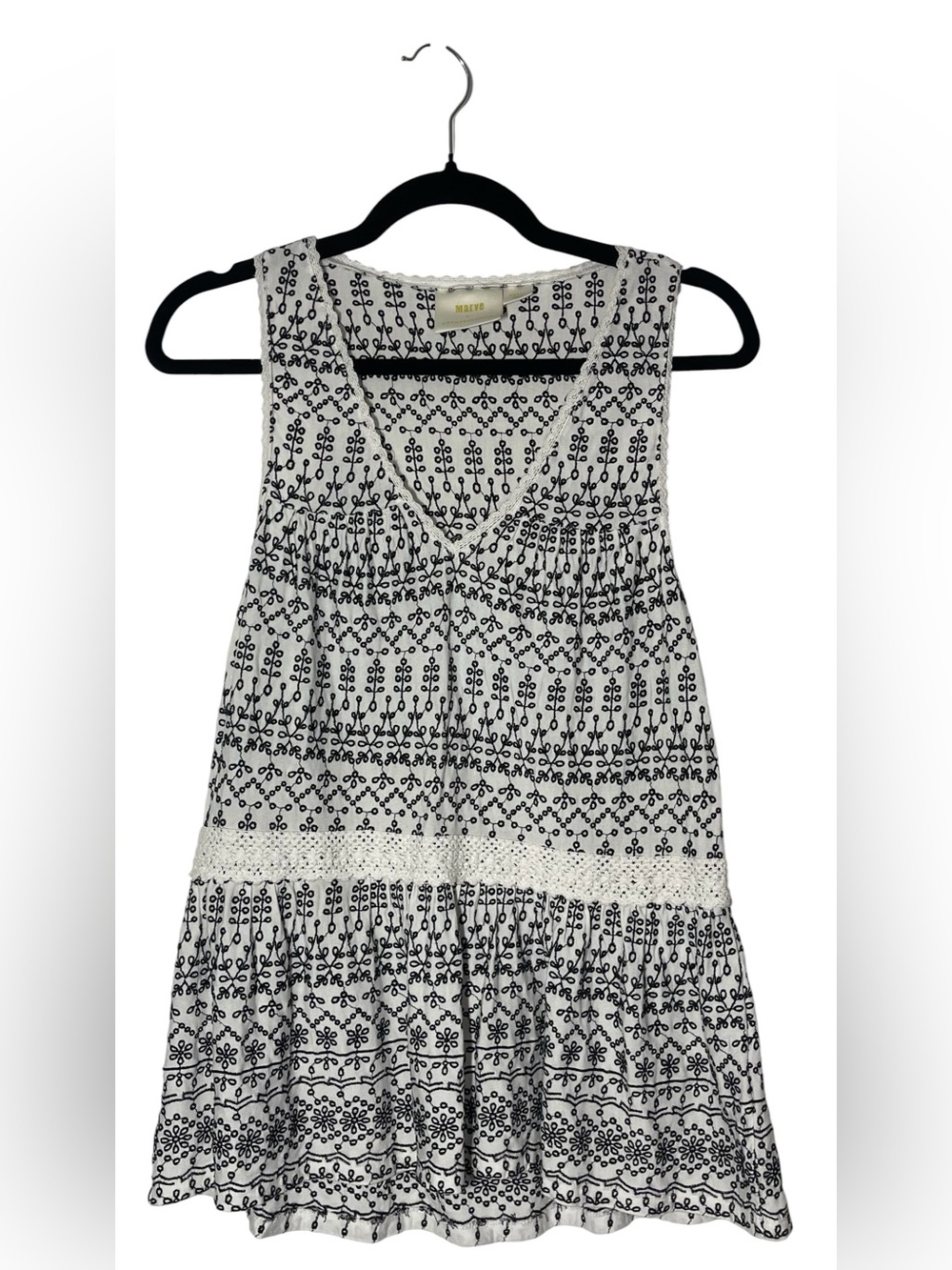 Maeve by Anthropologie Black White Embroidered Eyelet Peplum Tank Top S - Picture 4 of 9